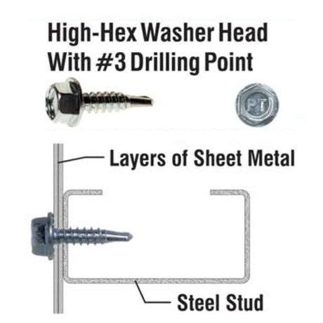 Primesource HH1034 #10 X 3/4" HWH Zinc Tek 3 Self-Drilling High Hat Screws