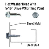 Primesource HWD10345LB 10 x 3/4" Hex Washer Head Self Drilling Zinc Screws with 5/16" Drive (Approx 865 Pieces) - 2