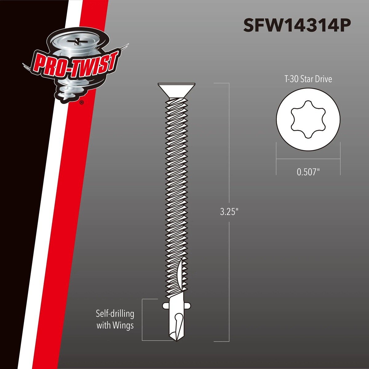Primesource SFW14314P 14 x 3-1/4" Star Drive Self-Drilling Screw with Wings - 2