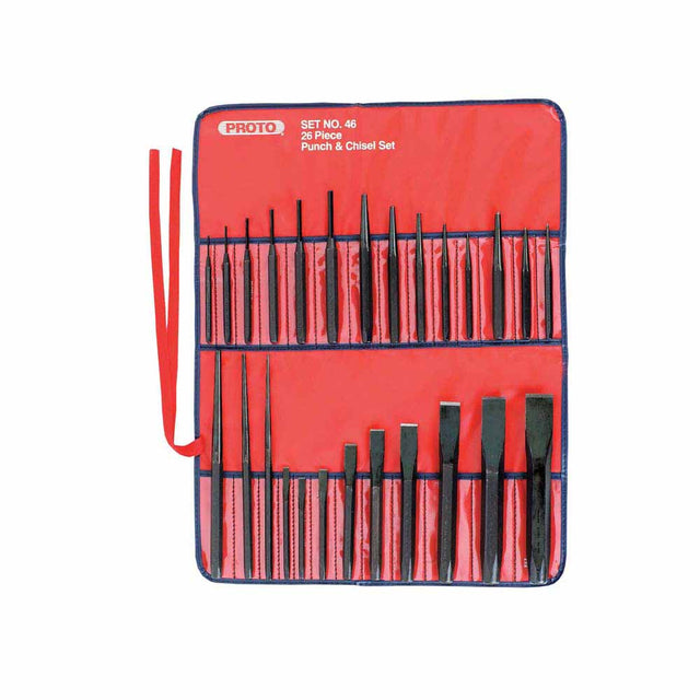 Proto J46S2 26-Piece Punch & Chisel Set 1/4 to 1-3/16" Chisel, 3/32 to 1/4" Punch, Hex Shank