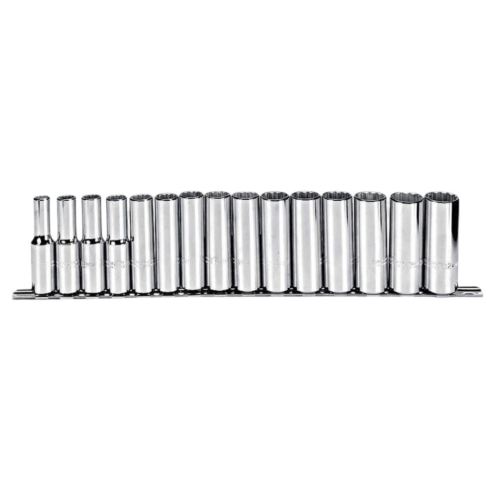Proto J54207 15-Pieces 1/2" Drive Metric Chrome Socket Set, 12 Point