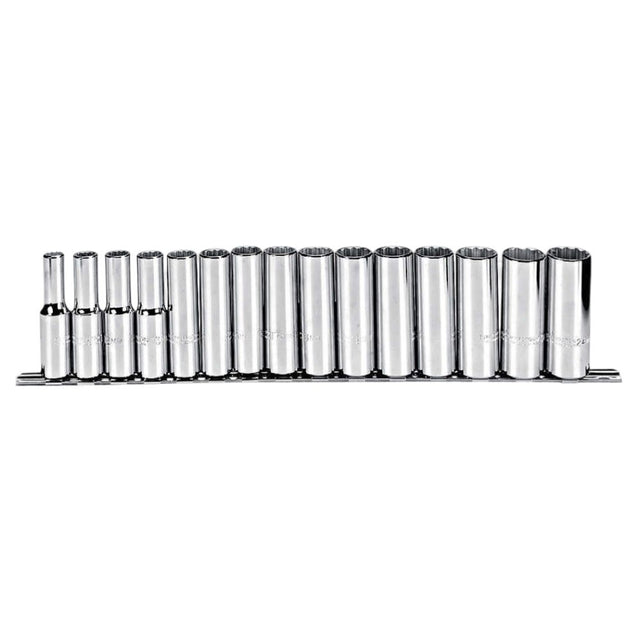 Proto J54207 15-Pieces 1/2" Drive Metric Chrome Socket Set, 12 Point