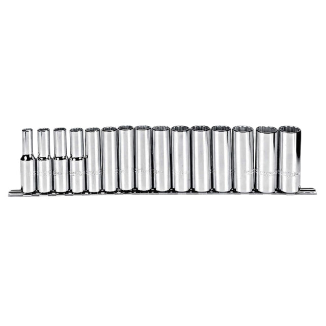 Proto J54207 15-Pieces 1/2" Drive Metric Chrome Socket Set, 12 Point