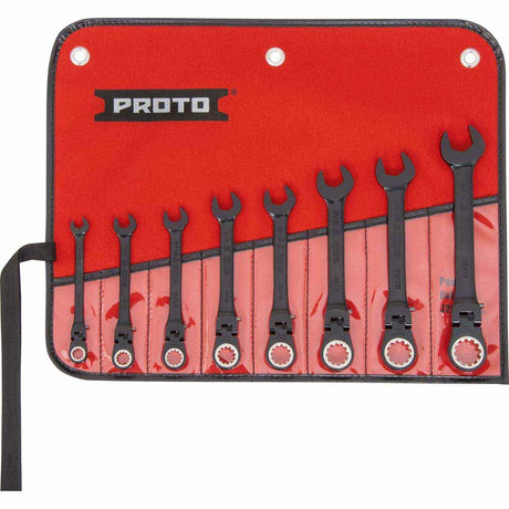 Proto JSCVF-8S 8-Piece Black Chrome Combination Locking Flex-Head Ratcheting Wrench Set - Spline