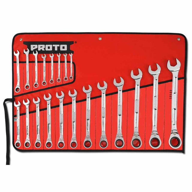 Proto JSCVM-20SB 20 Piece Metric Combination Reversible Ratcheting Wrench Set - Spline