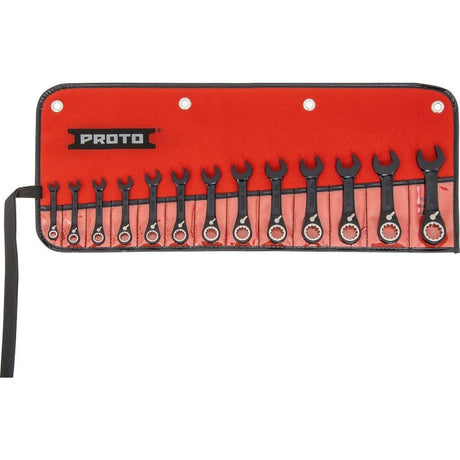 Proto JSCVMS-13S Metric Stubby Reversible Ratcheting Combination Spline Wrench Set (13 Piece Set)