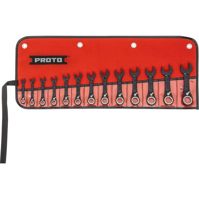 Proto JSCVMS-13S Metric Stubby Reversible Ratcheting Combination Spline Wrench Set (13 Piece Set)