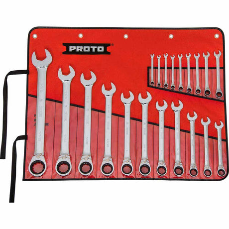 Proto JSCVT-20S 20-Piece Full Polish Combination Reversible Ratcheting Wrench Set - 12 Point