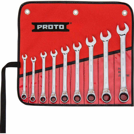 Proto JSCVT-9S 9-Piece Full Polish Combination Reversible Ratcheting Wrench Set - 12 Point