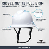 Pyramex HPT256110V Ridgeline T2 Full Brim Hard Hat - Vented - White - 6pt Ratchet Suspension - 2