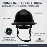 Pyramex HPT256111 Ridgeline T2 Full Brim Hard Hat with 6pt Ratchet Suspension - Black - 3