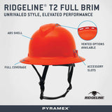 Pyramex HPT256120V Ridgeline T2 Full Brim Hard Hat - Vented - Red - 6pt Ratchet Suspension - 2