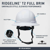 Pyramex HPT256131 Ridgeline T2 Full Brim Hard Hat - Hi-Vis Lime - 6pt Ratchet Suspension - 3