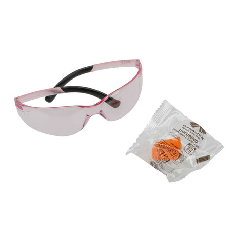 Pyramex PYS2517SNDP Mini Ztek Safety Glasses with Pink Lens and DP1000 Disposable Earplugs, NRR 31dB