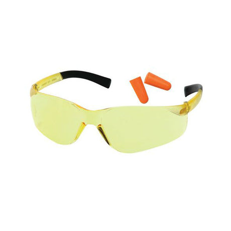 Pyramex PYS2530SNDP Mini Ztek Safety Glasses with Amber Lens and DP1000 Disposable Earplugs, NRR 31dB