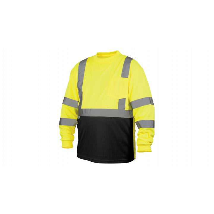 Pyramex RLTS3110BL Hi-Vis Lime/Black Lightweight Long Sleeve T-Shirt - Large