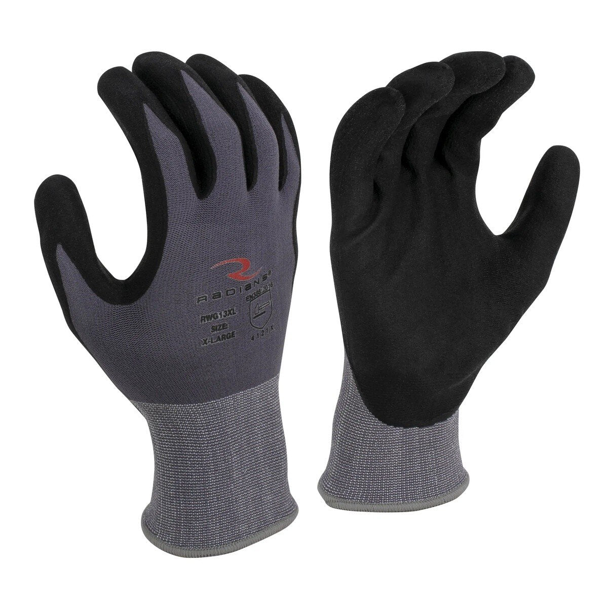 Radians RWG13XL 15 Gauge Gray Nylon Spandex Foam Nitrile Gripper Gloves XL