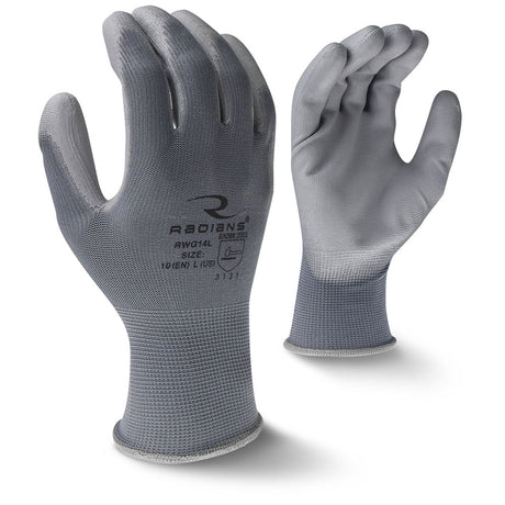 Radians RWG14L 13 Gauge Gray Polyester Shell PU Palm Coated Glove, Large