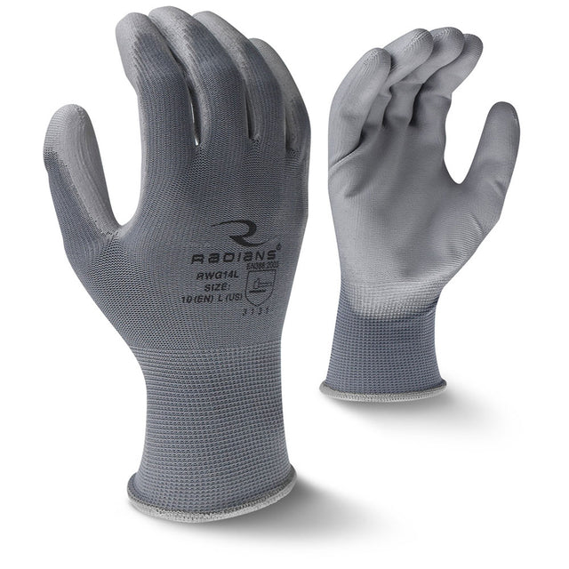 Radians RWG14M 13 Gauge Gray Polyester Shell PU Palm Coated Glove, Medium