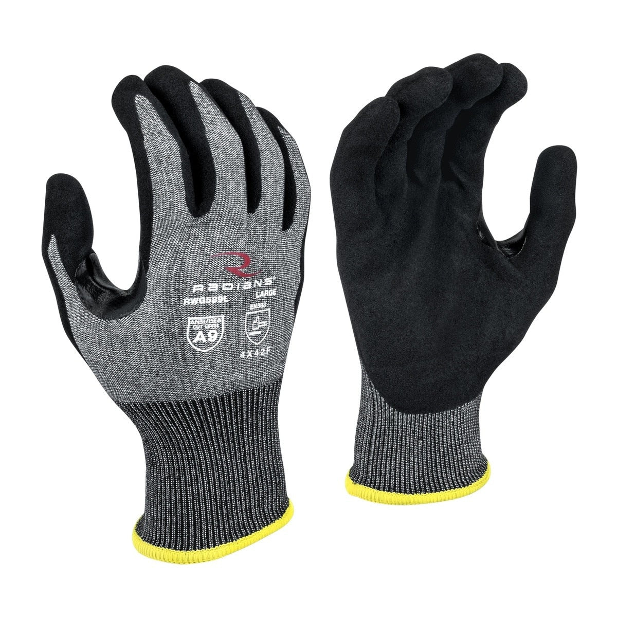 Radians RWG589 Cut Protection Level A9 Sandy Foam Nitrile Coated Work Glove Touchscreen Compatible