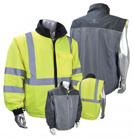 Radians SJ07-3ZGS-3X 3XL Hi-Viz/Grey Reversible Windbreaker with Zip-Off Sleeves