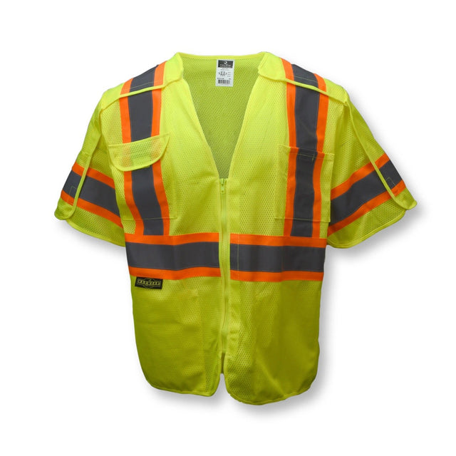 Radians SV24-3GM-M-L Class 3 Hi-Vis Green Mesh Breakaway Safety Vest 10.8" L x 8.8" W x 1.4" H M-L