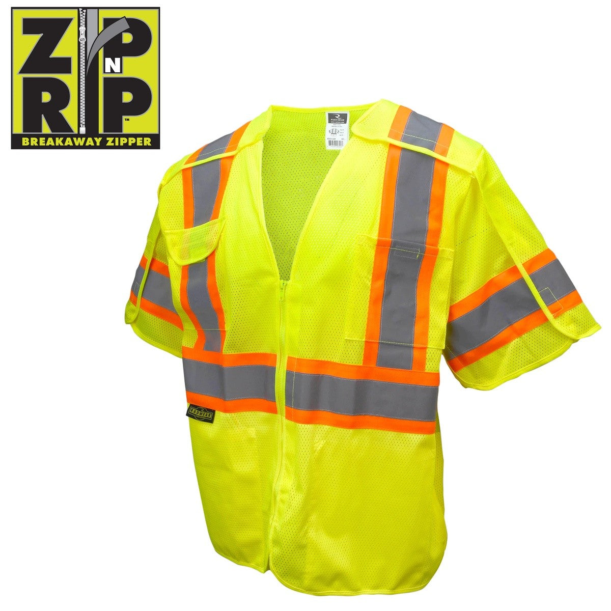 Radians SV24-3GM-M-L Class 3 Hi-Vis Green Mesh Breakaway Safety Vest 10.8" L x 8.8" W x 1.4" H M-L - 2