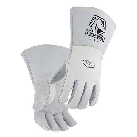 Black Stallion 750M Pearl White Elkskin Stick Welding Gloves with Nomex Lined Back, Medium