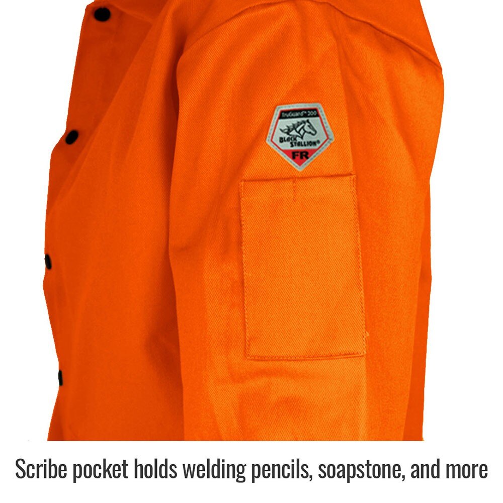 Black Stallion FO9-30C-L TruGuard 200 FR Cotton Welding Jacket, Safety Orange, Large - 4
