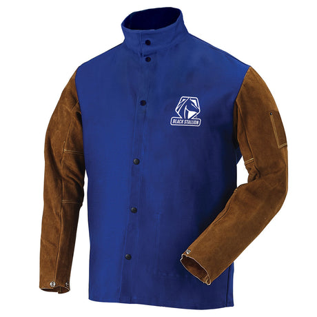 Black Stallion FRB9-30C/BS-XL Flame Resistant Cotton & Cowhide Hybrid Welding Jacket, Royal Blue, XL