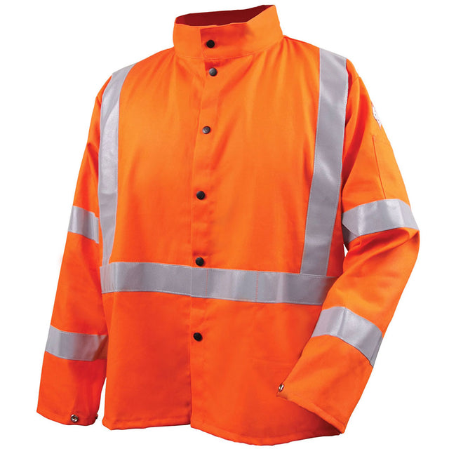 Black Stallion JF1012-OR-3XL Safety Welding Jacket with Flame Resistant Reflective Tape, 3XL