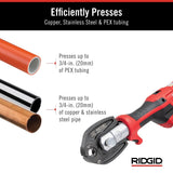 Ridgid 72558 RP 115 Mini Press Tool Battery Kit with ProPress and PureFlow Jaws 1/2 in. to 3/4 in. (Kit) - 2