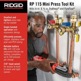 Ridgid 72558 RP 115 Mini Press Tool Battery Kit with ProPress and PureFlow Jaws 1/2 in. to 3/4 in. (Kit) - 6