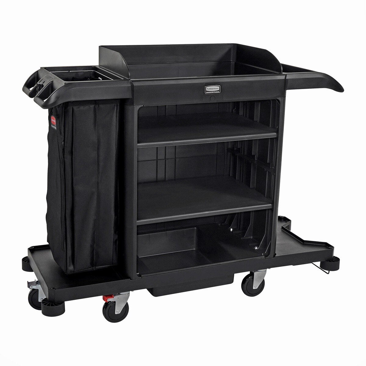 Rubbermaid 2202581 Full Size Housekeeping Cart with 360 Degree Maneuverability and Adjustable Shelves
