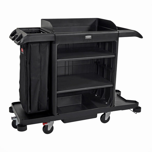 Rubbermaid 2202581 Full Size Housekeeping Cart with 360 Degree Maneuverability and Adjustable Shelves