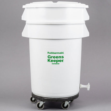 Rubbermaid FG263600WHT GreensKeeper Container/Trash Can, with Lid and Dolly