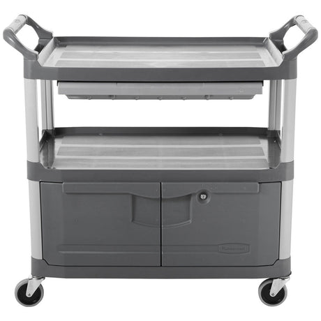 Rubbermaid FG409400GRAY Instrument Cart with Lockable Doors and Sliding Drawers