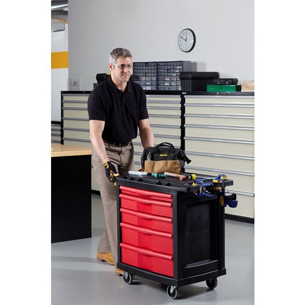 Rubbermaid FG773488BLA 5-Drawer Mobile Work Center for Tool and Supply Storage - 8