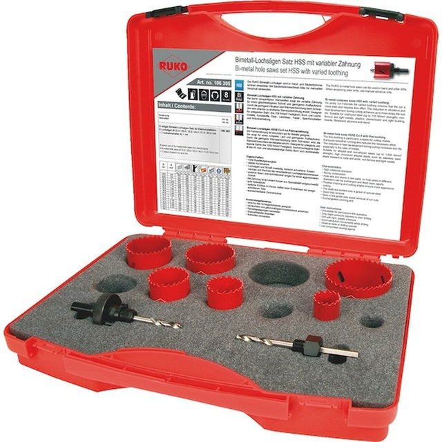 Ruko 106305 HSS Bi-Metal Hole Saw Kit with Arbors A2 and A4, 7/8" to 2-1/2" (8 Pc)
