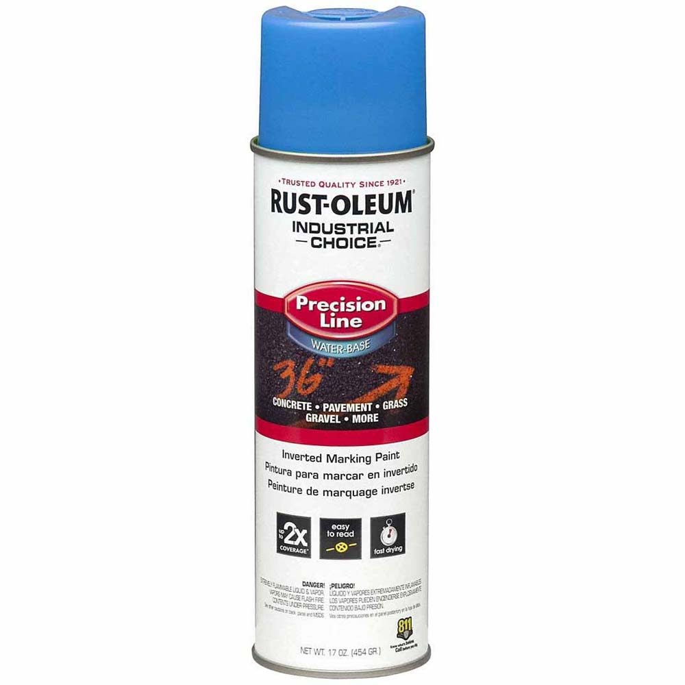 Rust-Oleum 205176 M1800 Precision Line Inverted Water-Based Marking Spray Paint, Fluorescent Blue (17 oz)