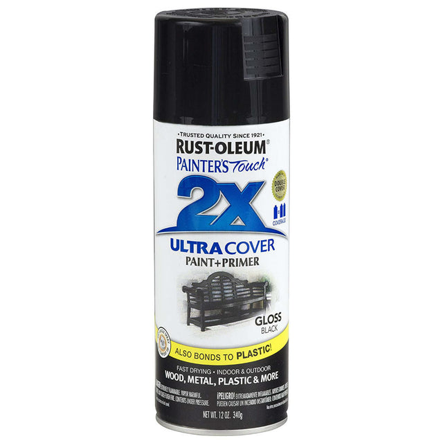 Rust-Oleum 249122 2X Ultra Cover Gloss Spray, Black, 12 oz