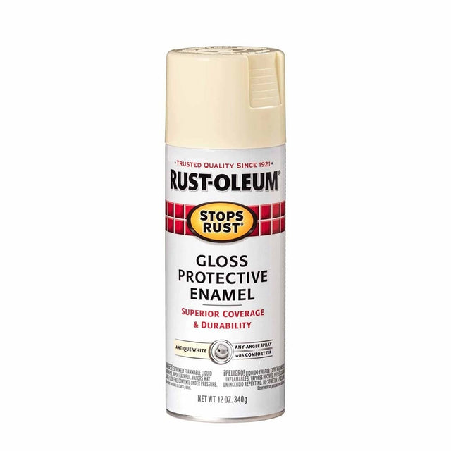Rust-Oleum 7794830 Protective Enamel Spray Paint, Gloss Antique White, 12 oz