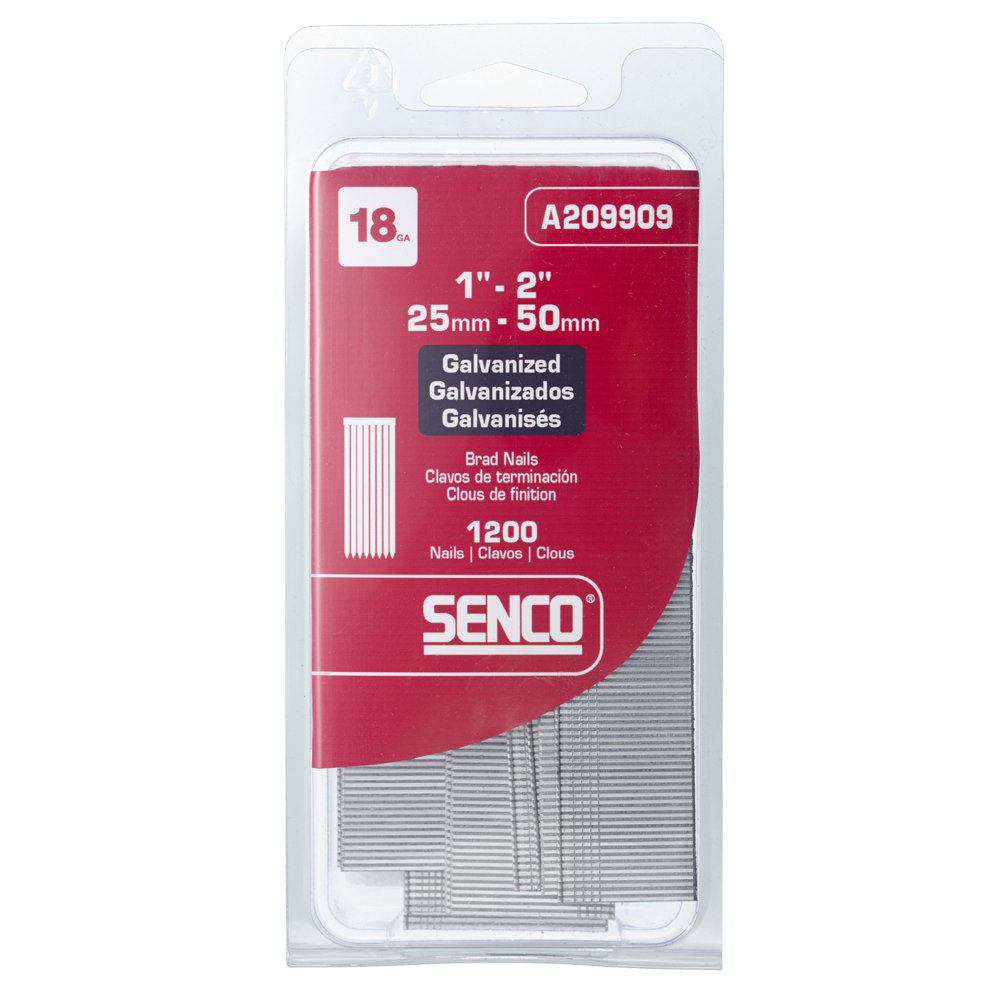 SENCO A209909 18 Gauge x 1"-2" Galvanized Brads, Variety Pack