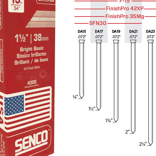 SENCO DA17EPBN 1-1/2" Bright Basic 15 Gauge Finish nails - 2