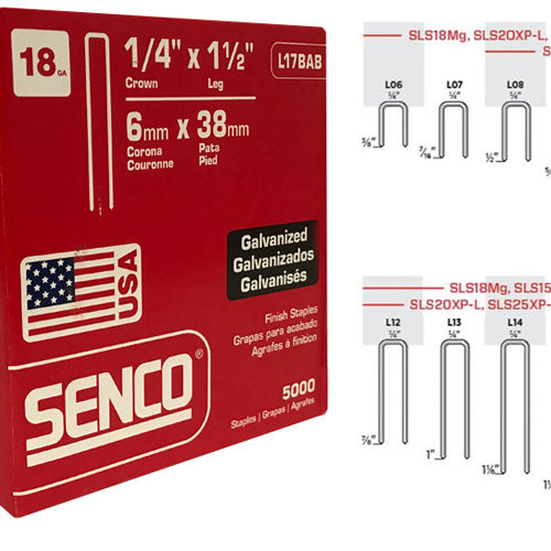 SENCO L17BAB 18 Gauge Galvanized Staple 1/4"Crown x 1-1/2"Leg - 2