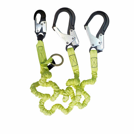 Safewaze FS66150-ALU PRO 6' Stretch Internal Energy Absorbing Lanyard: Dual Leg, O-Ring, Aluminum Rebar Hooks