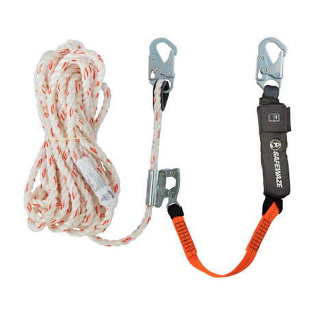 Safewaze 018-7005 V-Line 50' Vertical Lifeline Assembly: Snap Hook, 3' Lanyard w/ Rope Grab