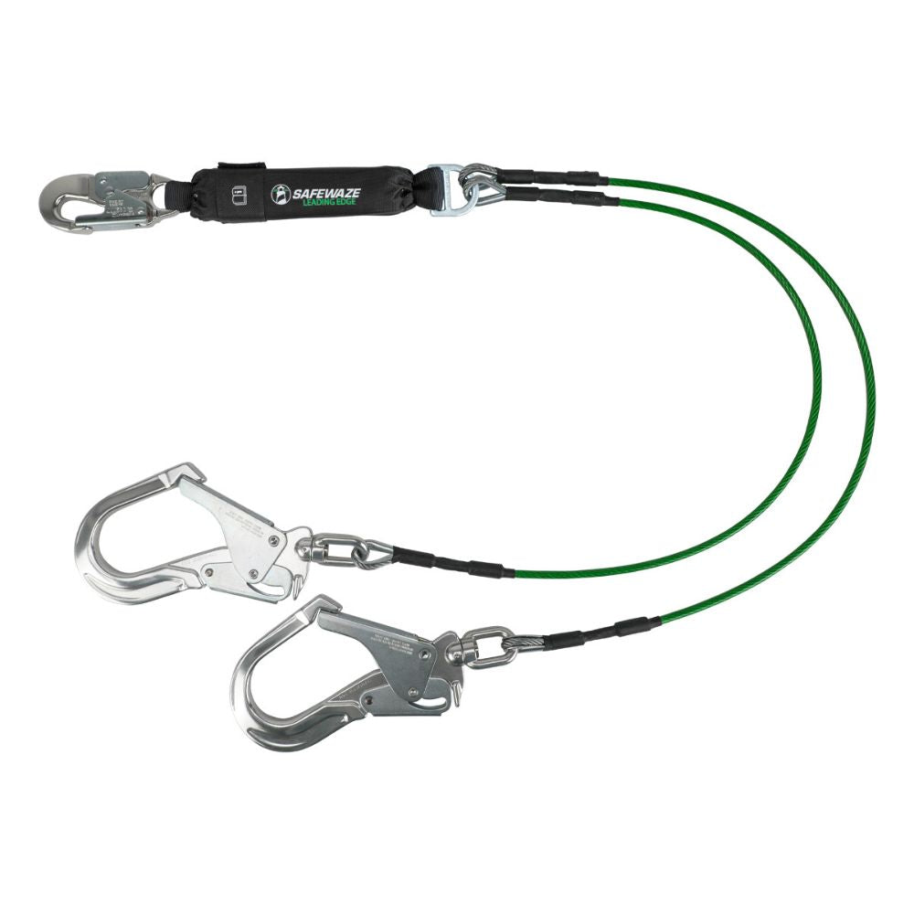 Safewaze 019-2016 Leading Edge 6' Energy Absorbing Lanyard: Dual Leg, Alu Swivel Rebar Hooks