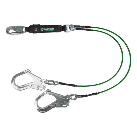 Safewaze 019-2016 Leading Edge 6' Energy Absorbing Lanyard: Dual Leg, Alu Swivel Rebar Hooks