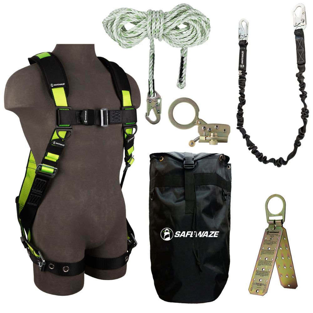 Safewaze 019-3014 PRO Bag Roof Kit: FS185-S/M Harness, FS700-50 VLL, FS1120 Grab, FS88580 Lanyard, FS870 Anchor, FS8185 Bag, S/M